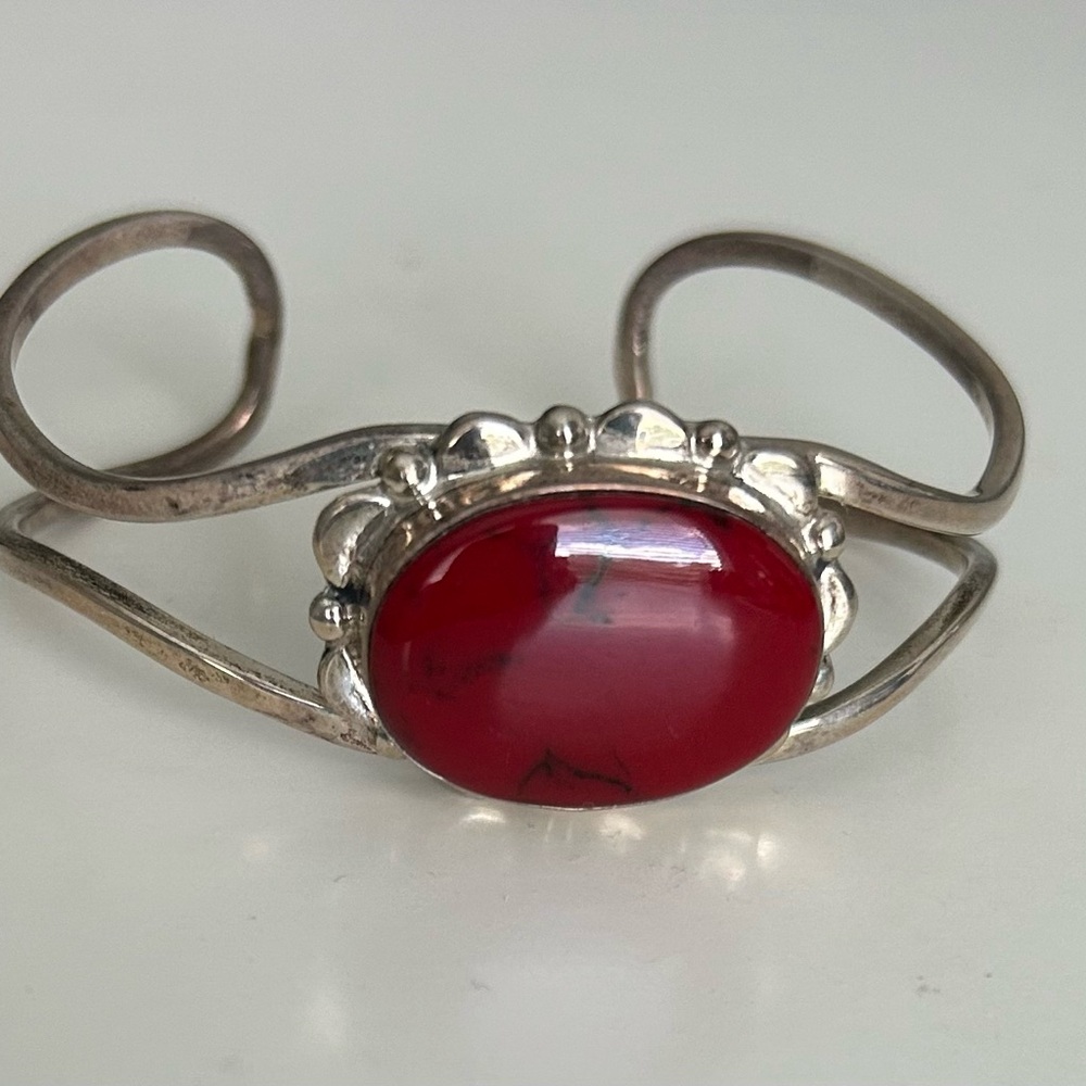 Vintage Coral and sterling silver cuff bracelet